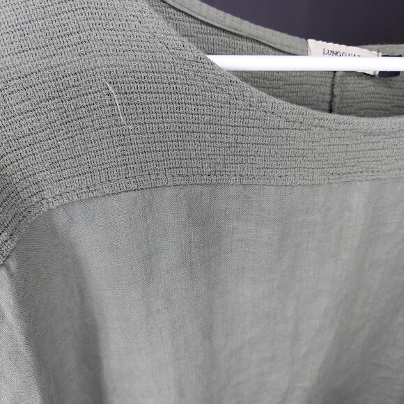 Lungo L'Arno Linen Top Women 1X Green Short Dolman Sleeve Mixed Fabric Gauze - Picture 7 of 11